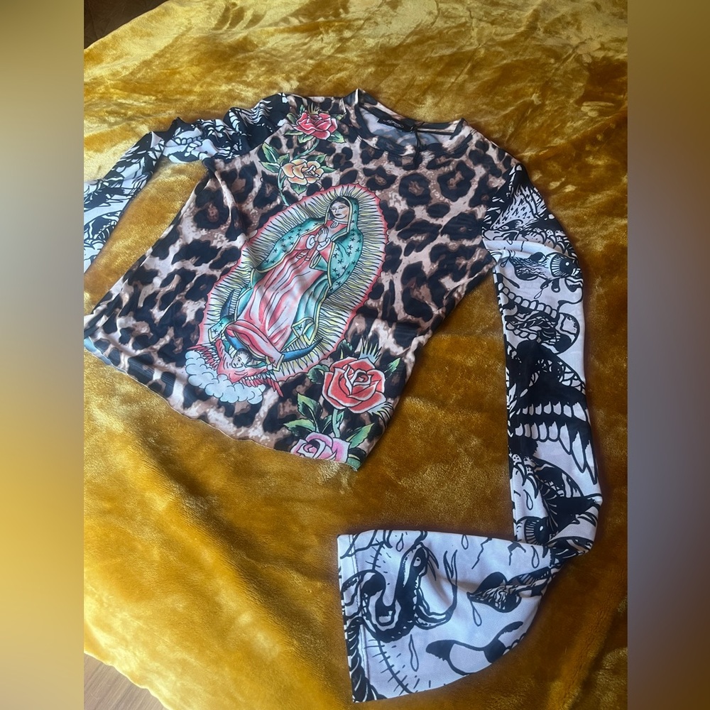 Ed Hardy Leopard Print Mesh Top